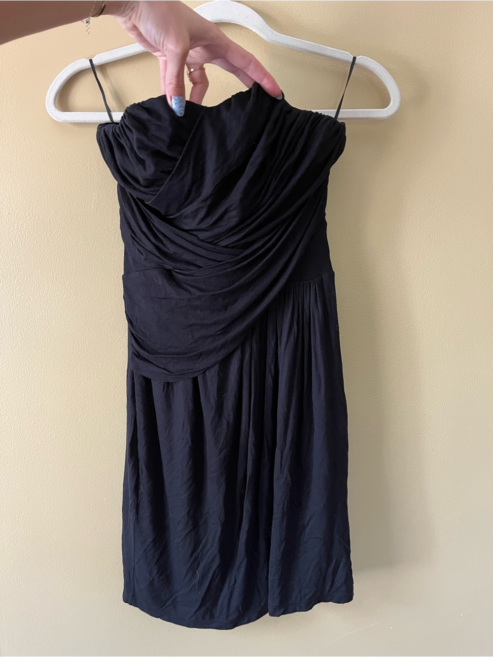 Express Black Draped Strapless Mini Dress